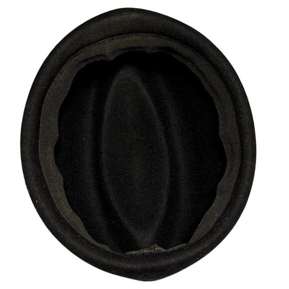 Vintage Morgan Taylor Black Wool Hat Feather Fascinator Made in Italy WPL 8048 - Picture 5 of 7